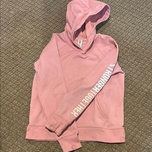 Pink Hoodie with 'Stronger Together' Sleeve Print